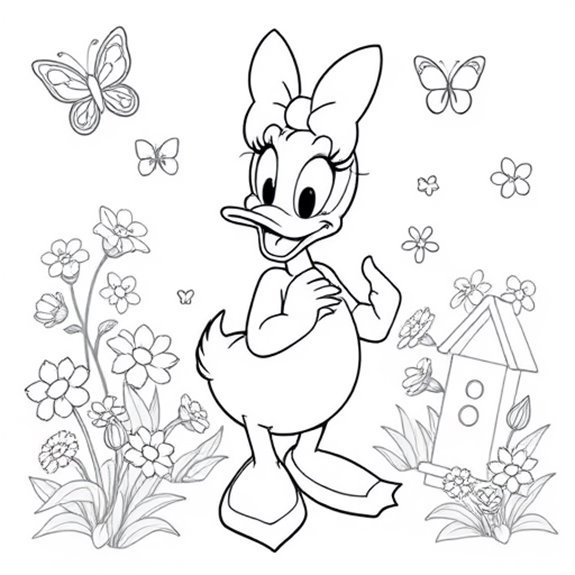 Daisy Duck Enjoying Flowers Coloring Pages Daisy Duck Enjoying Flowers Coloring Pages