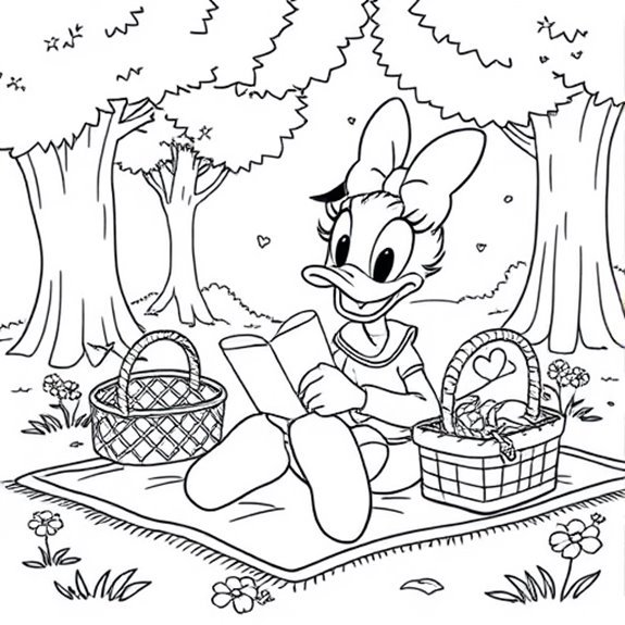 Daisy Duck Enjoys Picnic Coloring Pages Daisy Duck Enjoys Picnic Coloring Pages